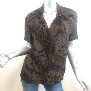 Norton McNaughton Women's Large Button Front Shirt Brown Black Abstract Blouse